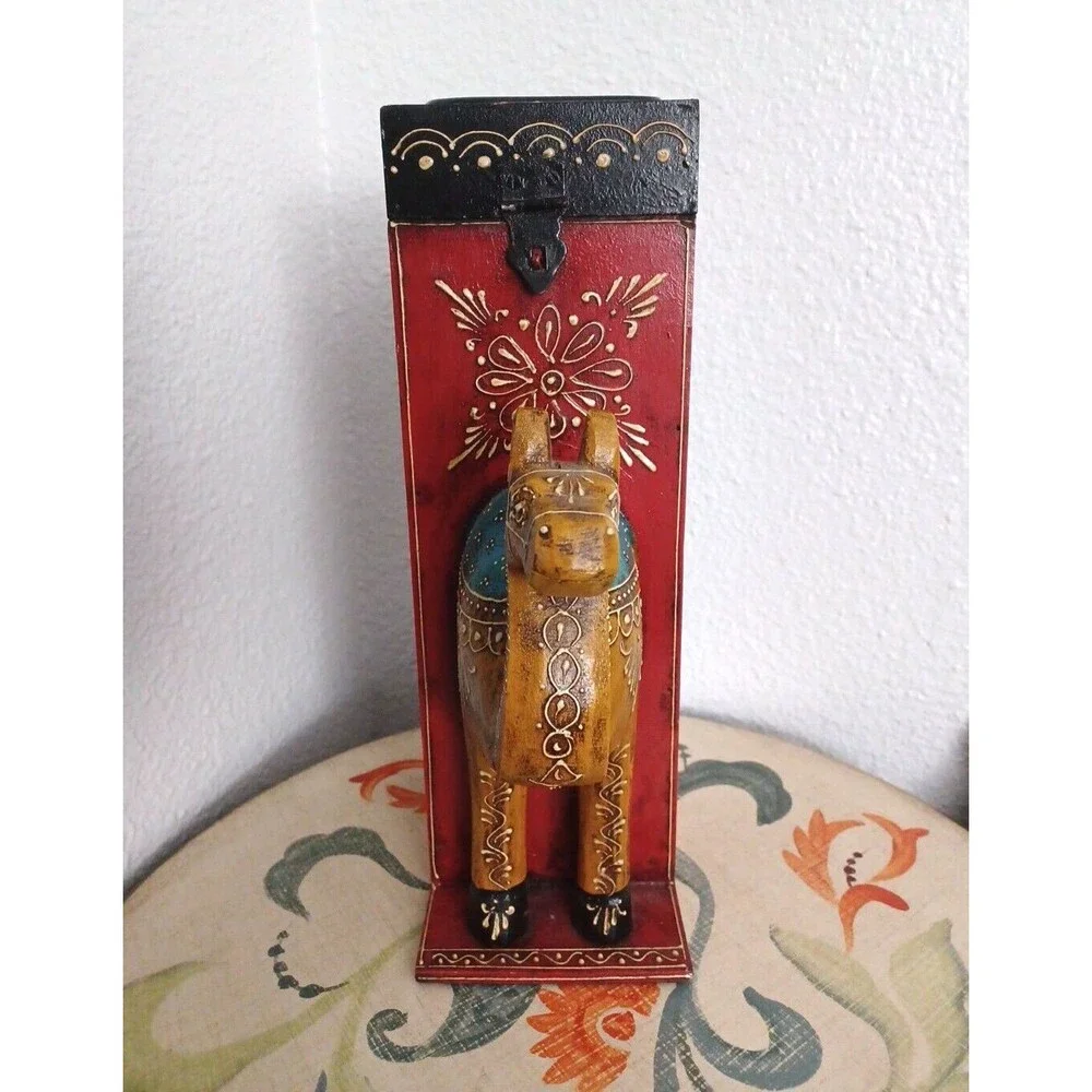 Camel handmade and painted wooden wine bottle holder CIRCA 1980s